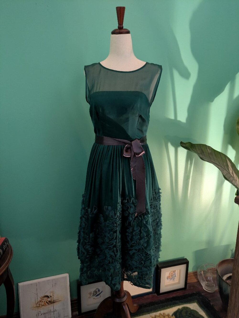 Deep Jade Green Silk Cocktail Dress from Anthro Size 4